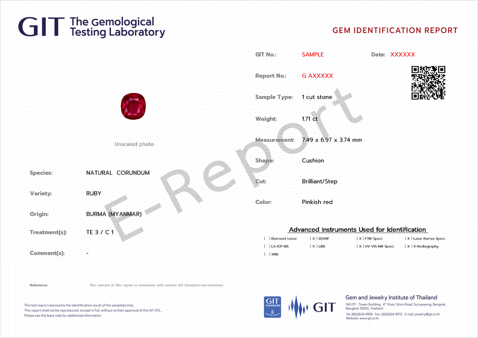 GIT Gem Identification E-Report — официальный SAMPLE