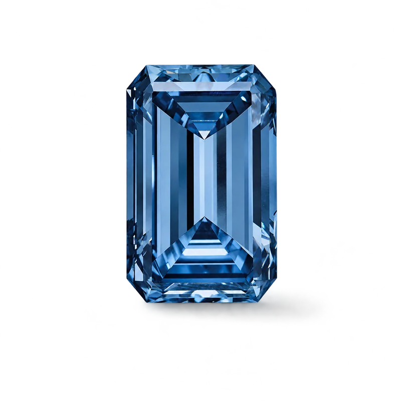 Изображение на прозрачном фоне: Oppenheimer Blue — природный голубой бриллиант 14,62 карата, Fancy Vivid Blue.