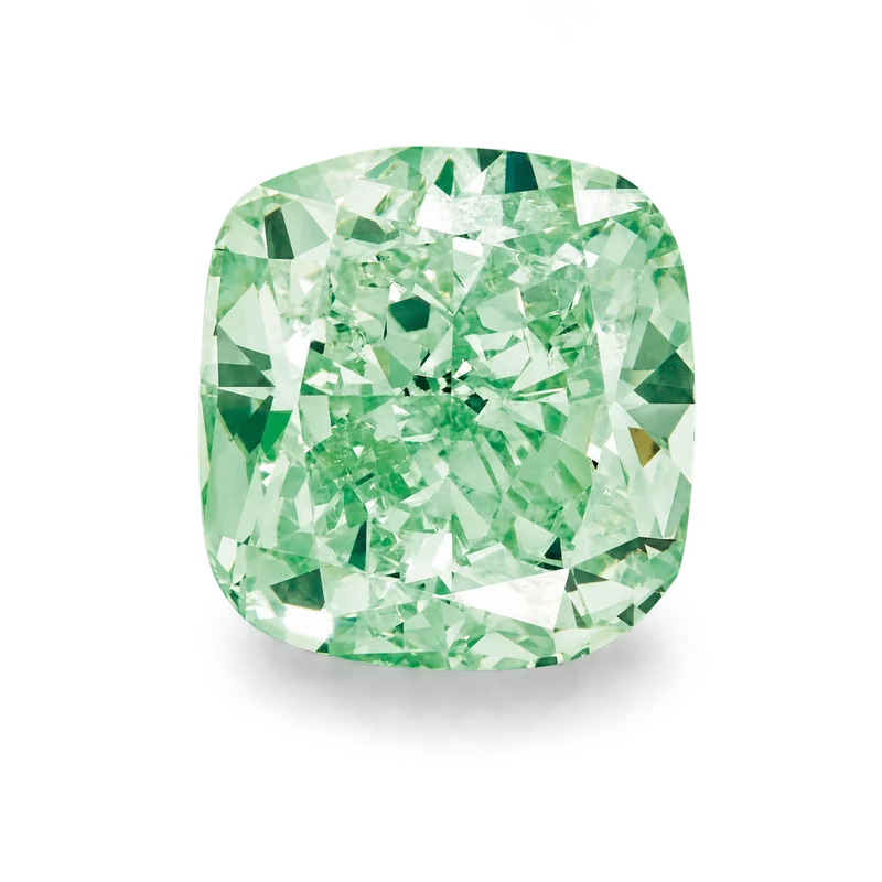 Изображение на прозрачном фоне: Природный зелёный бриллиант 5,62 карата, Fancy Intense Green. Фото: Phillips.